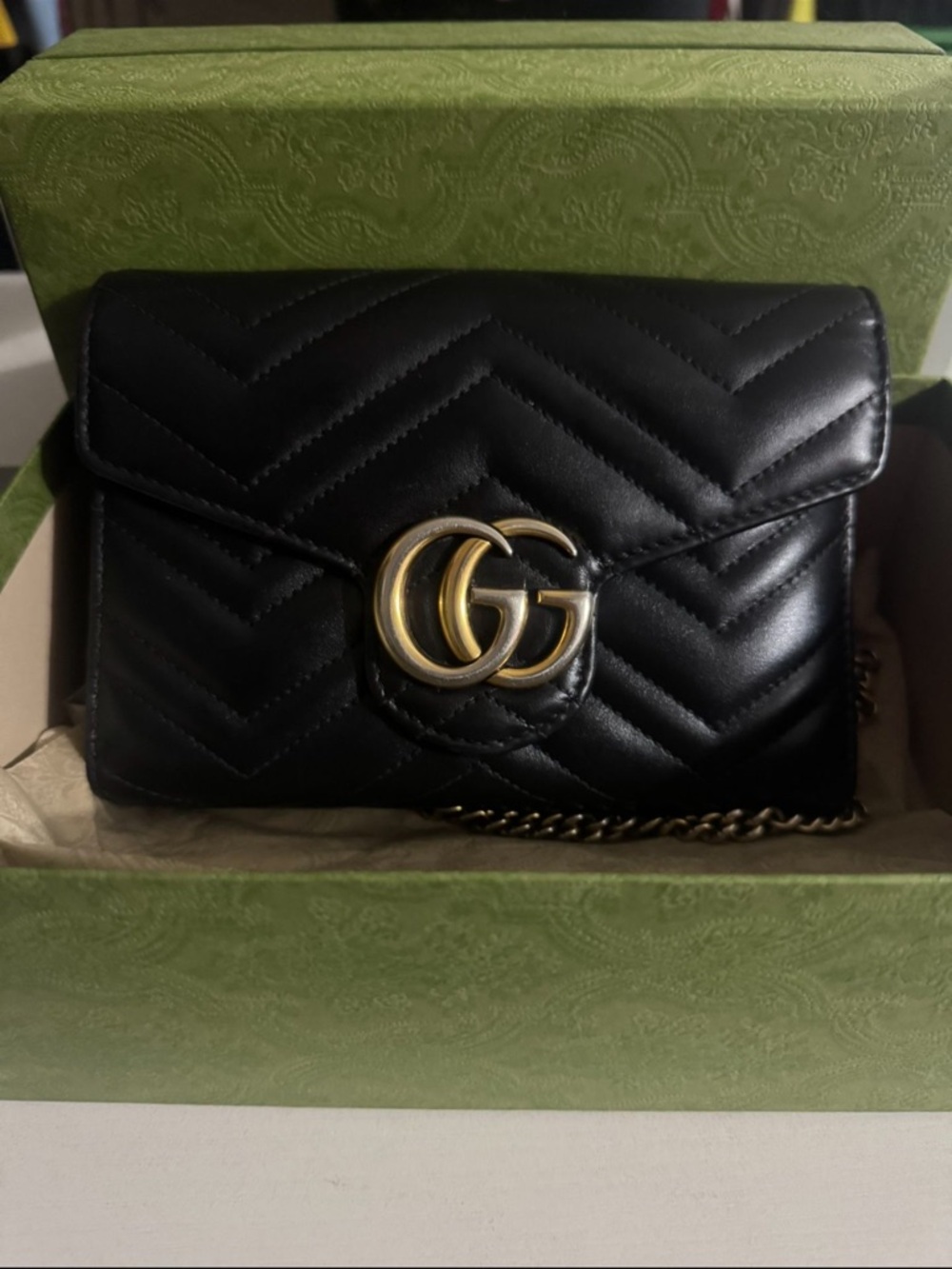 Gucci Black Matelassé Leather Crossbody with Gold Double G